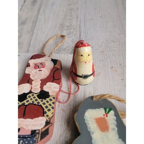 Santa Claus paint brush rustic wooden variety ornament Xmas set - Picture 6 of 12